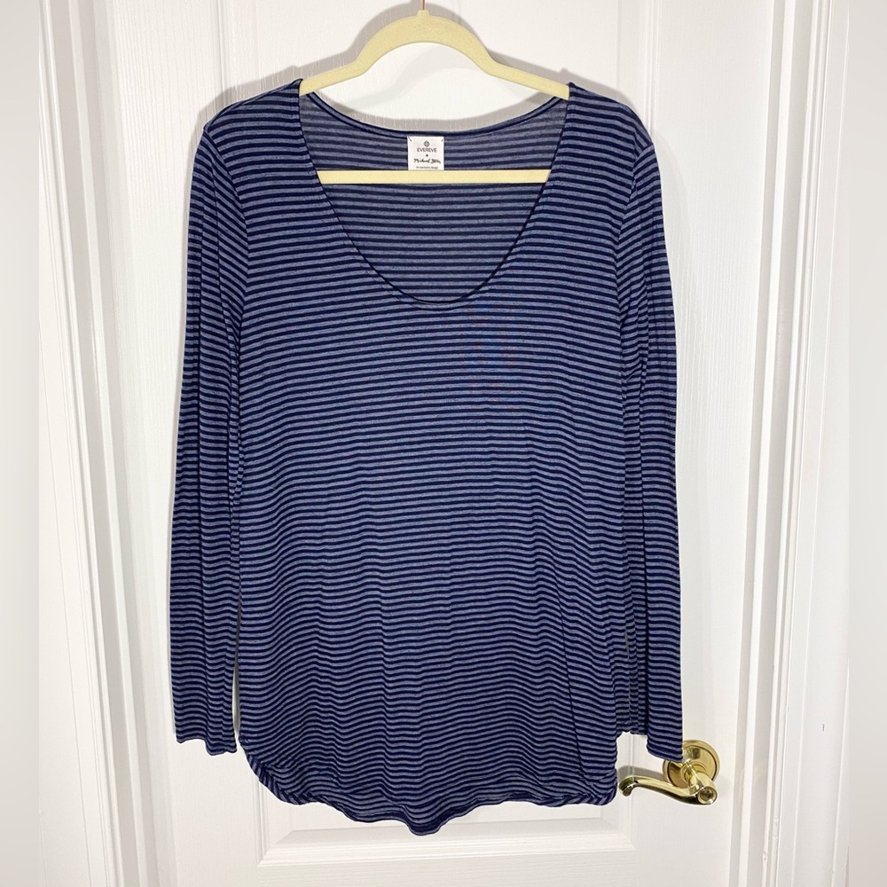 NEW Y2K Evereve for Michael Stars Striped Scoop Neck Long Sleeve Tee Gray Black